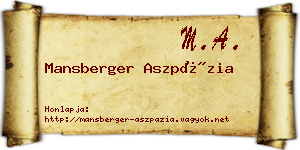 Mansberger Aszpázia névjegykártya